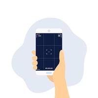 marco de la pantalla de la cámara, grabación de video móvil, teléfono inteligente en la mano, vector
