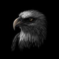 Portrait of a head of a bald eagle on a black background. Vector illustration