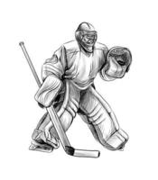 Hockey goalie player. Hand drawn sketch. Winter sport. Vector illustration of paints