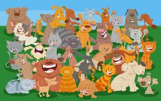 cartoon cats and dogs comic animal characters group