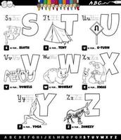 educational cartoon alphabet set from S to Z color book page vector