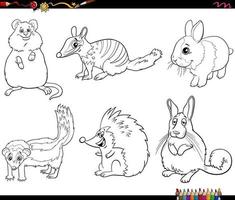 cartoon animals characters set coloring book page vector