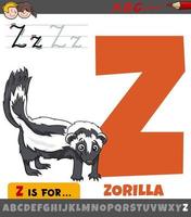 letter Z from alphabet with cartoon zorilla animal character vector