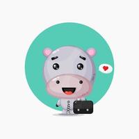 Cute hippo mascot go to work vector