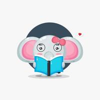 lindo elefante está leyendo un libro vector