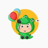Cute crocodile mascot carrying balloons vector