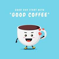 Cute coffee cup characters with quotes vector