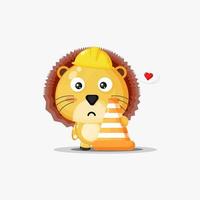 Cute lion works in construction vector