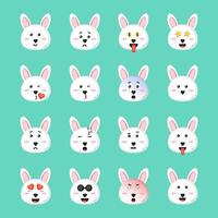 Cute rabbit with emoticons set vector