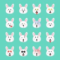 Cute rabbit with emoticons set vector