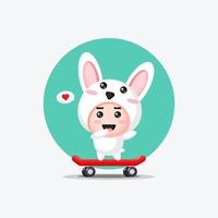 Cute rabbit playing skateboard vector