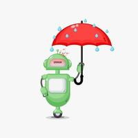 Cute robot carrying an umbrella in the rain vector