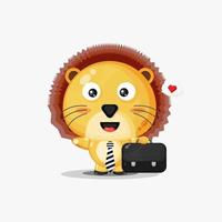 Cute lion mascot goes to work vector