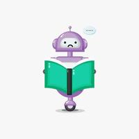 Cute robot confused reading a book vector