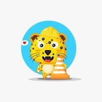 Cute leopard works in construction vector