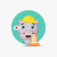 Cute hippo works in construction vector