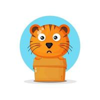 Cute tiger in the box vector