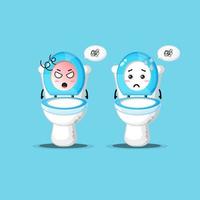 Cute toilet bowl character with angry and sad expression vector