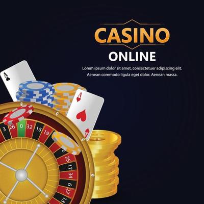 Casino gambling game with golden text and playing cards and casino slot