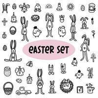 Easter doodles set. Hand-drawn vector illustration in the doodle style.
