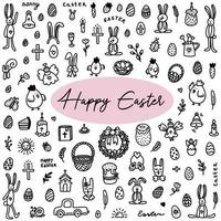 Easter doodles set. Hand-drawn vector illustration in the doodle style.
