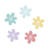 Cute spring flowers in pastel colors. Wildflowers of various colors. Vector flat illustration