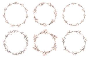 Willow wreath set. Easter round willow wreath.Vector flat illustration isolated on a white background. vector