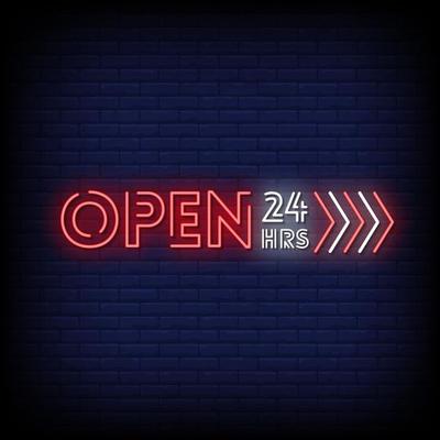 Open 24 Hours Neon Signs Style Text Vector