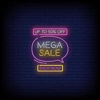 Mega Sale Neon Signs Style Text Vector