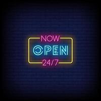 Now Open Neon Signs Style Text Vector