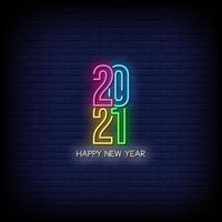 Happy New Year 2021 Neon Signs Style Text Vector