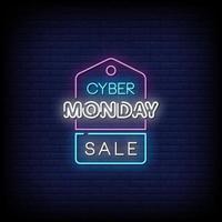 vector de texto de estilo de letreros de neón de cyber monday