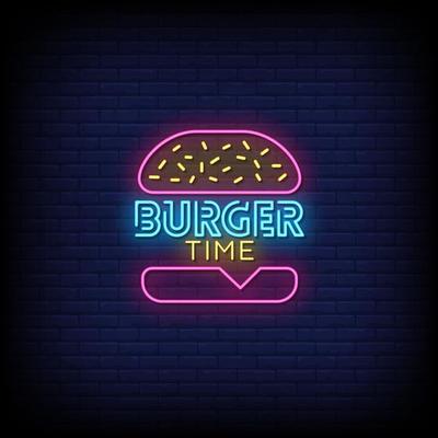 Burger Time Neon Signs Style Text Vector