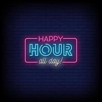 Happy Hour Neon Signs Style Text Vector