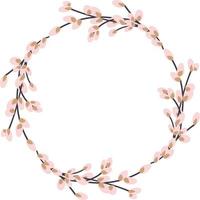 Willow wreath. Round frame made of willow twigs. Easter wreath made of willow stalks.Vector flat illustration isolated on a white background vector