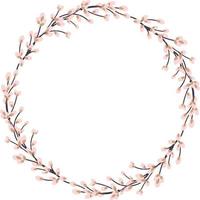 Willow wreath. Round frame made of willow twigs. Easter wreath made of willow stalks.Vector flat illustration isolated on a white background vector