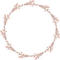 Willow wreath. Round frame made of willow twigs. Easter wreath made of willow stalks.Vector flat illustration isolated on a white background vector