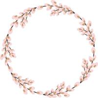 Willow wreath. Round frame made of willow twigs. Easter wreath made of willow stalks.Vector flat illustration isolated on a white background vector