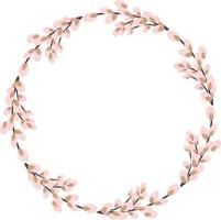 Willow wreath. Round frame made of willow twigs. Easter wreath made of willow stalks.Vector flat illustration isolated on a white background vector