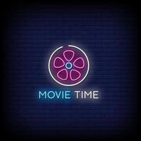 Movie Time Neon Signs Style Text Vector