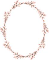 Oval wreath of willow. Willow wreath.Easter wreath made of willow stalks.Vector flat illustration isolated on a white background. Design for invitations, postcards, printing. vector