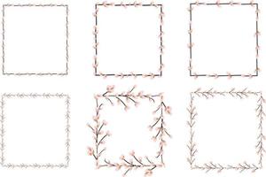 square frame made of willow twigs.Easter wreath made of willow stalks.Vector flat illustration isolated on a white background. Design for invitations, postcards, printing. vector