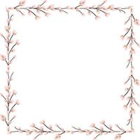 square frame made of willow twigs.Easter wreath made of willow stalks.Vector flat illustration isolated on a white background. Design for invitations, postcards, printing. vector
