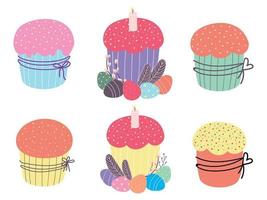 Easter cakes set. Cute Easter cupcake. Design for Easter, Birthday, Holidays. Vector flat illustration