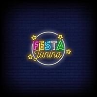 festa junina letreros de neón estilo texto vector