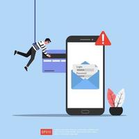 Phishing concept illustration. Cyber crime and fraud online with phone alert symbol. vector