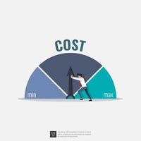 Businessman trying to push cost to minimum position illustration. Cost reduction strategy concept. vector