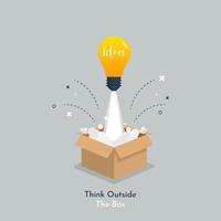 Idea lamp light launch from box cartoon icon illustration. Think outside of box concept. vector