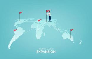 concepto de expansión global de negocios con empresario y banderas símbolo ilustración vectorial.