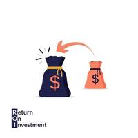 Return on investment concept with sacks of money and arrow symbol illustration. vector